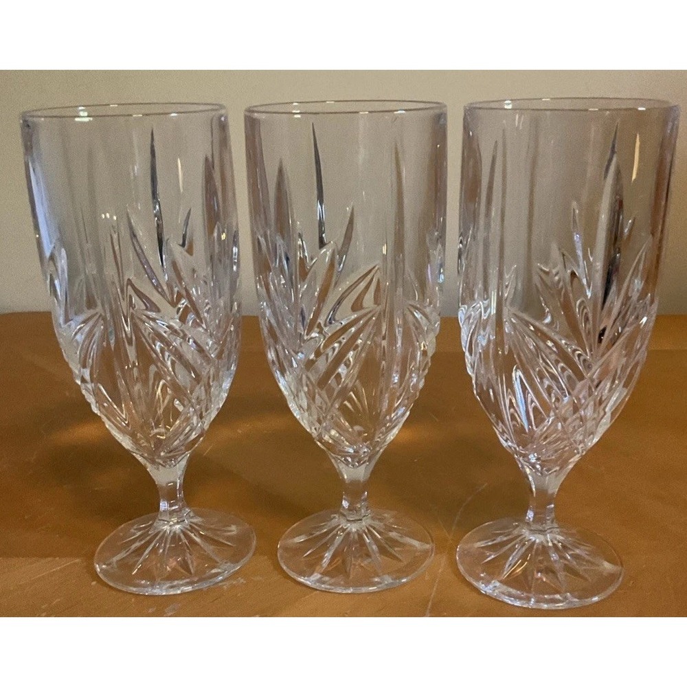 Set of 3 Godinger Milano Pattern Lead Crystal Goblets Iced Tea Water Wine Glass
